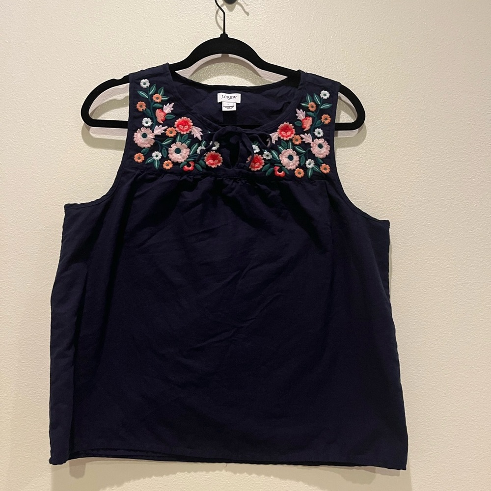 J. Crew Red and Blue Embellished Sleeveless Tank